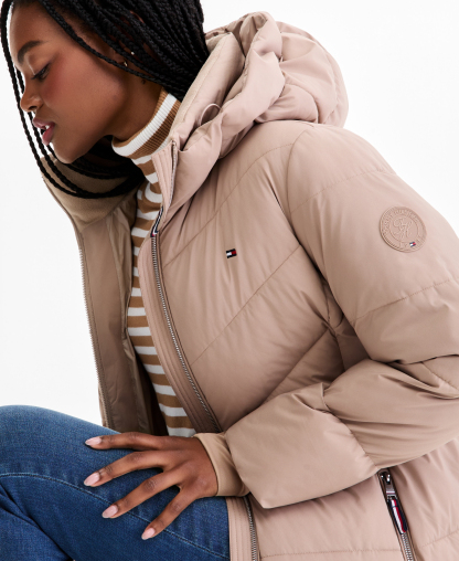 Tommy Hilfiger Women's Chevron-Quilted Puffer Coat - Latte