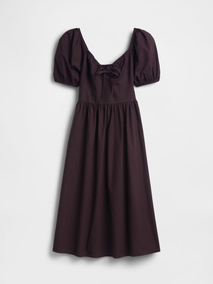 Puff-Sleeve Corset Maxi Dress - Terra brown