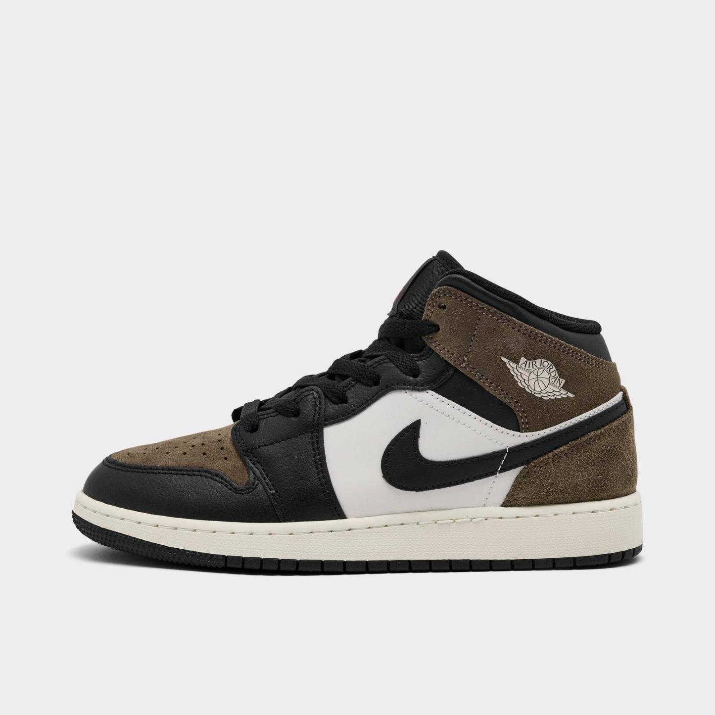 Big Kids' Air Jordan Retro 1 Mid Casual Shoes - Black/Palomino/University Red/Phantom - view 1