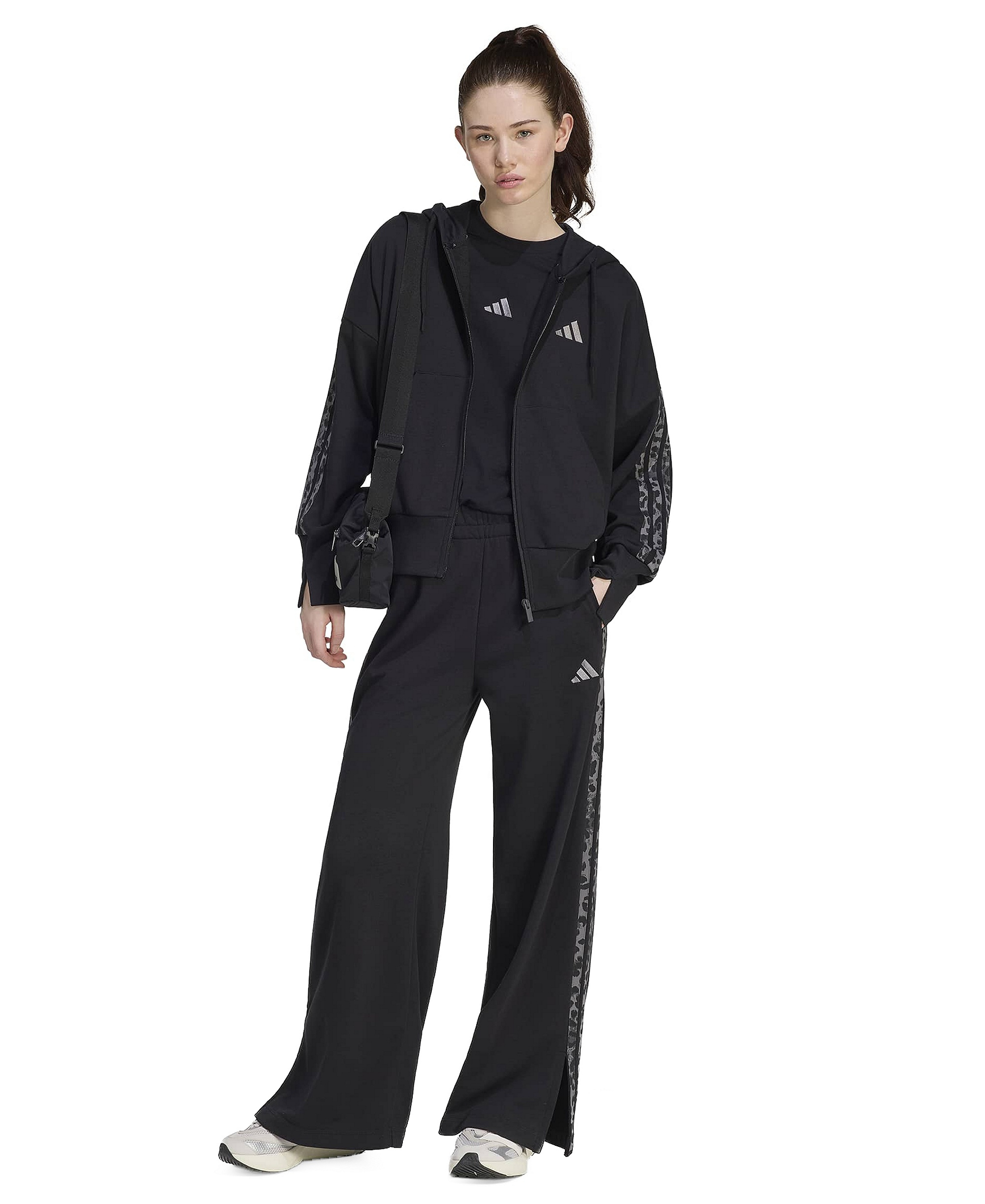 adidas Women's Seasonal Essentials Animal Print 3-Stripes Hooded Track Jacket - Black/multicolor/grey Four