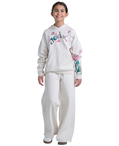 adidas Girls' 7-16 Elastic Waistband Wide Leg Heather Pants - Oatmeal Heather