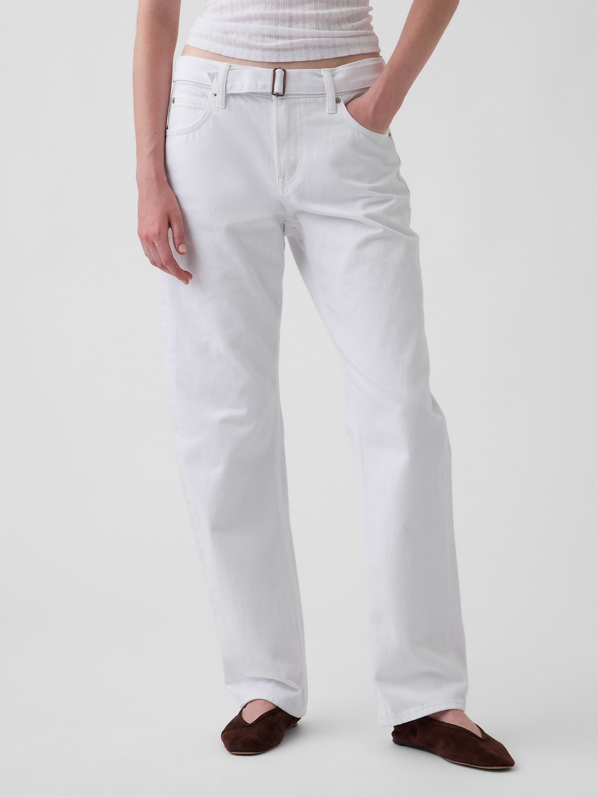Mid Rise Straight Taper Jeans - Winter white