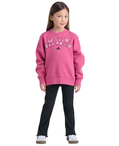 adidas Girls' 2T-6X Long-Sleeve Sweatshirt and Pants, 2-Piece Set - Dual Magenta/Black