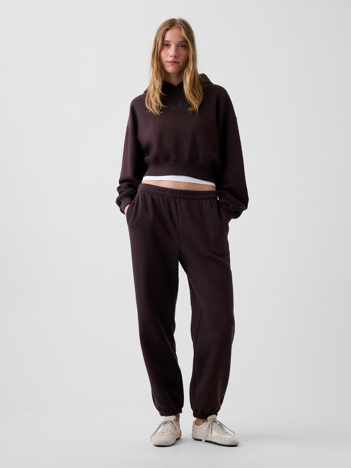 VintageSoft Crop Logo Hoodie - Brown