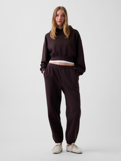 VintageSoft Crop Logo Hoodie - Brown