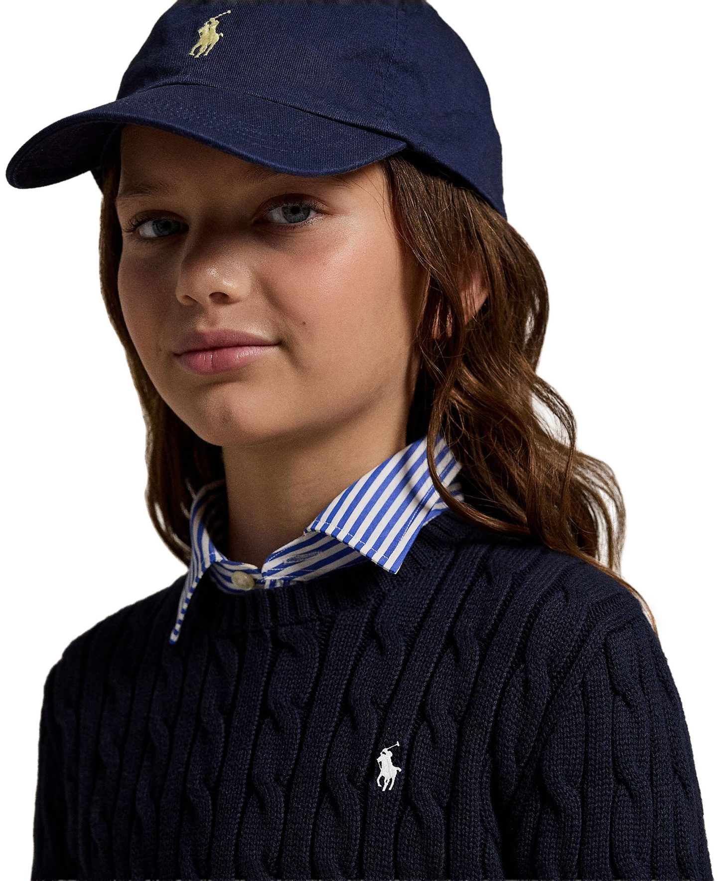 Polo Ralph Lauren Girls' 7-16 Cable-Knit Long Sleeves Sweater - Navy