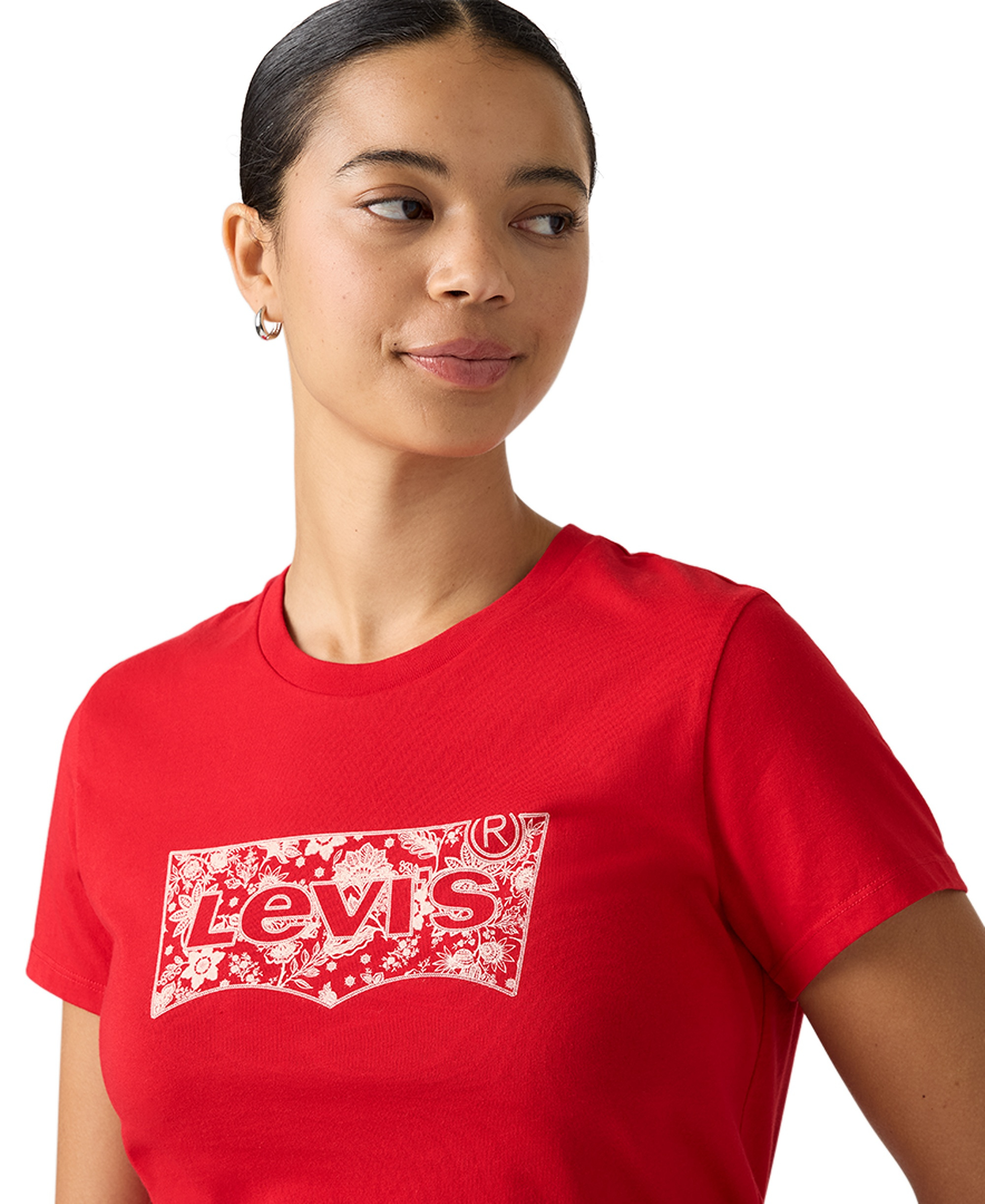 Levi's Women's Perfect Graphic Logo Cotton T-Shirt - Floral Bandana Bw True Red