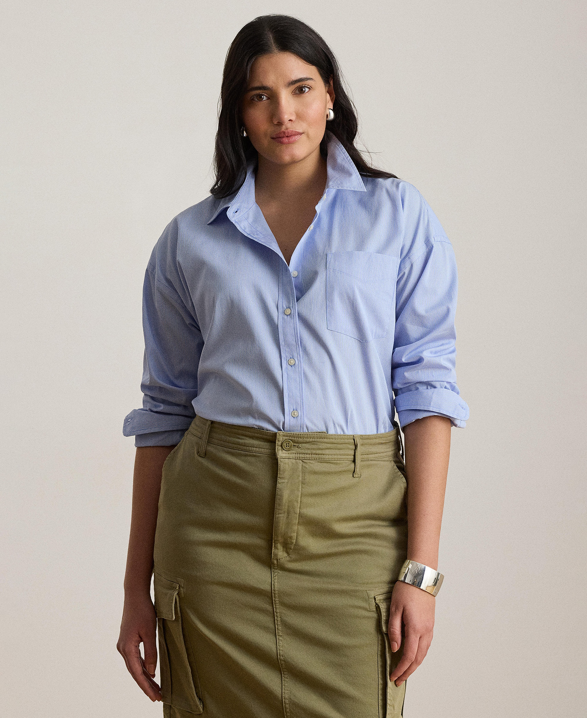 Lauren Ralph Lauren Women's Point Collar Striped Broadcloth Shirt - Blue/white