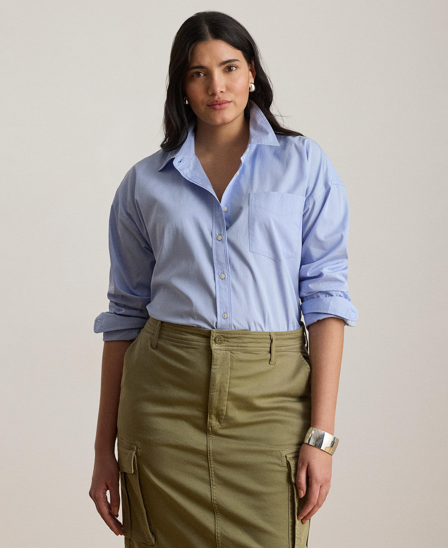 Lauren Ralph Lauren Women's Point Collar Striped Broadcloth Shirt - Blue/white