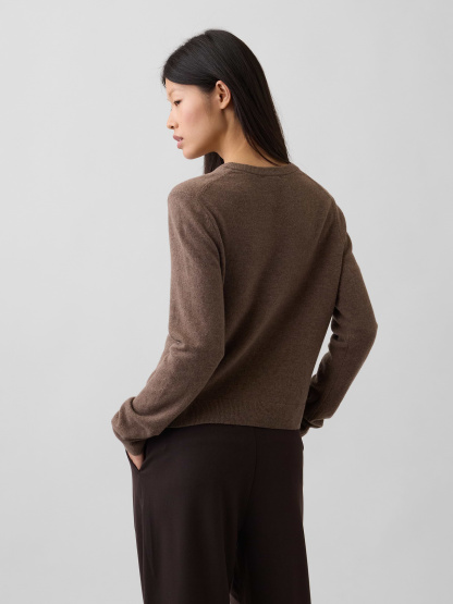 CashSoft Crop Cardigan - Cool brown heather