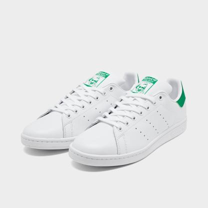 Men's adidas Originals Stan Smith Casual Shoes - Cloud White/Core White/Green - Both shoes facing left