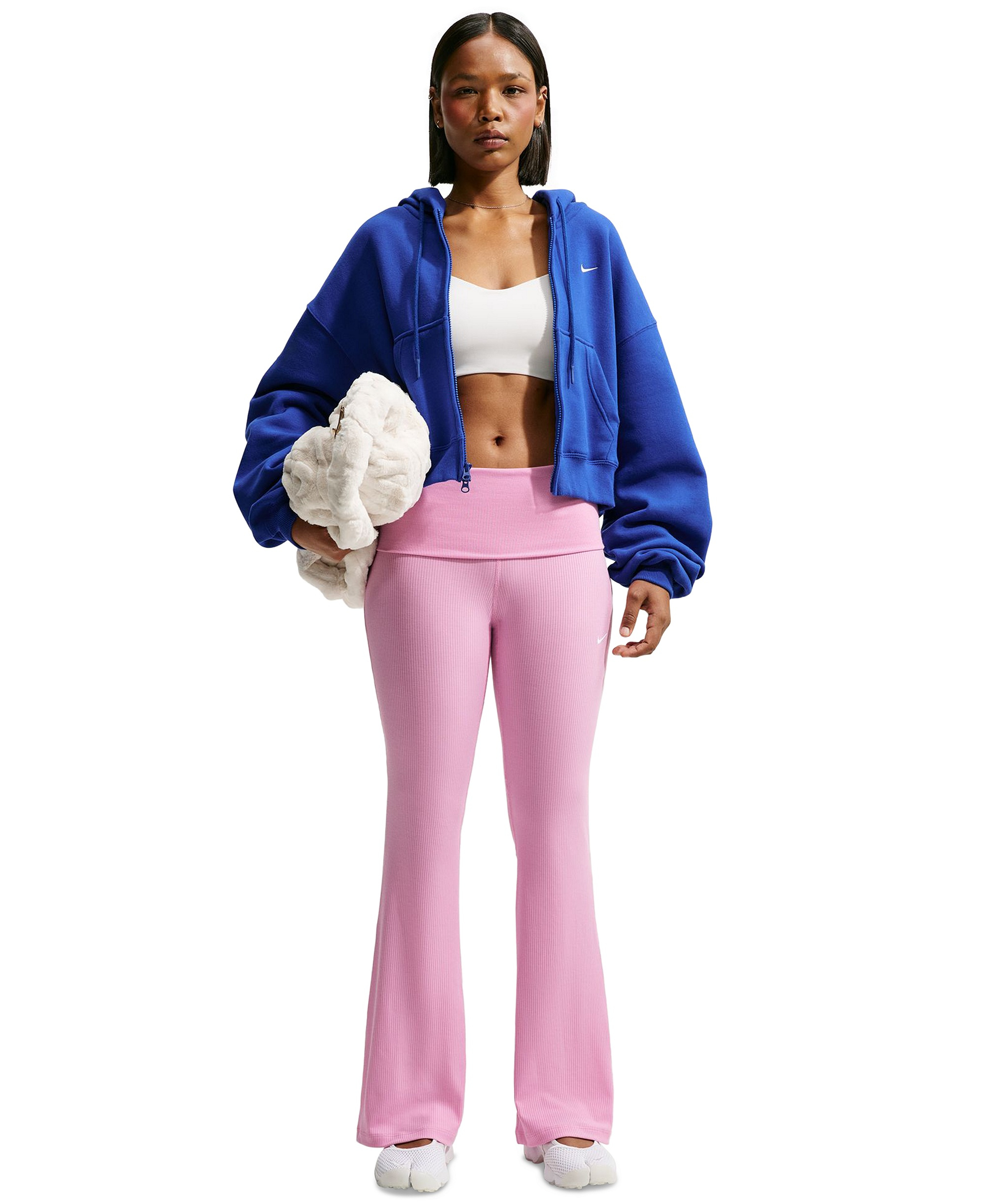 Nike Women's Sportswear Chill Knit Mid-Rise Tight Ribbed Pants - Pink Rise/white
