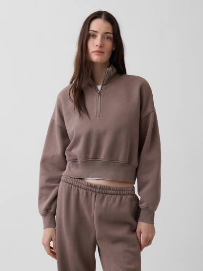 VintageSoft Oversized Half-Zip Wedge Pullover - Plymouth rock brown wash