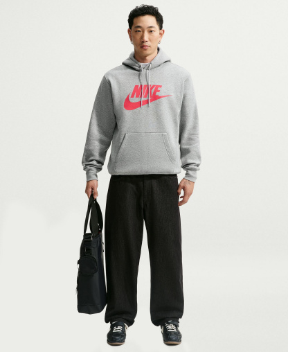 Nike Men's Club Fleece Standard-Fit Logo-Print Hoodie - Dark Grey Heather/University Red