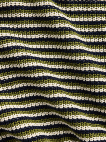 100% Cotton Oversized Rollneck Sweater - Green stripe