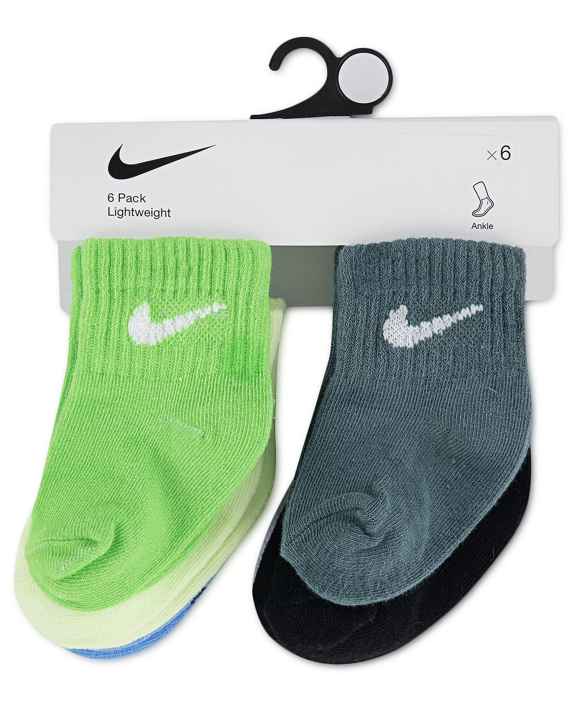 Nike Baby and Toddler Boys' and Baby Girls' Swoosh Ankle Socks, 6-Pack - Green/White/Multi