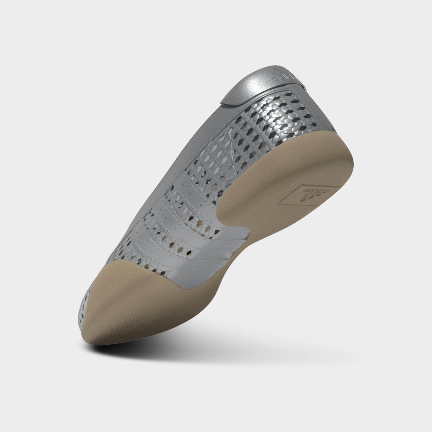 Women's adidas Originals Taekwondo Mei Ballet Casual Shoes - Silver Metallic/Silver Metallic/Gum - Back view