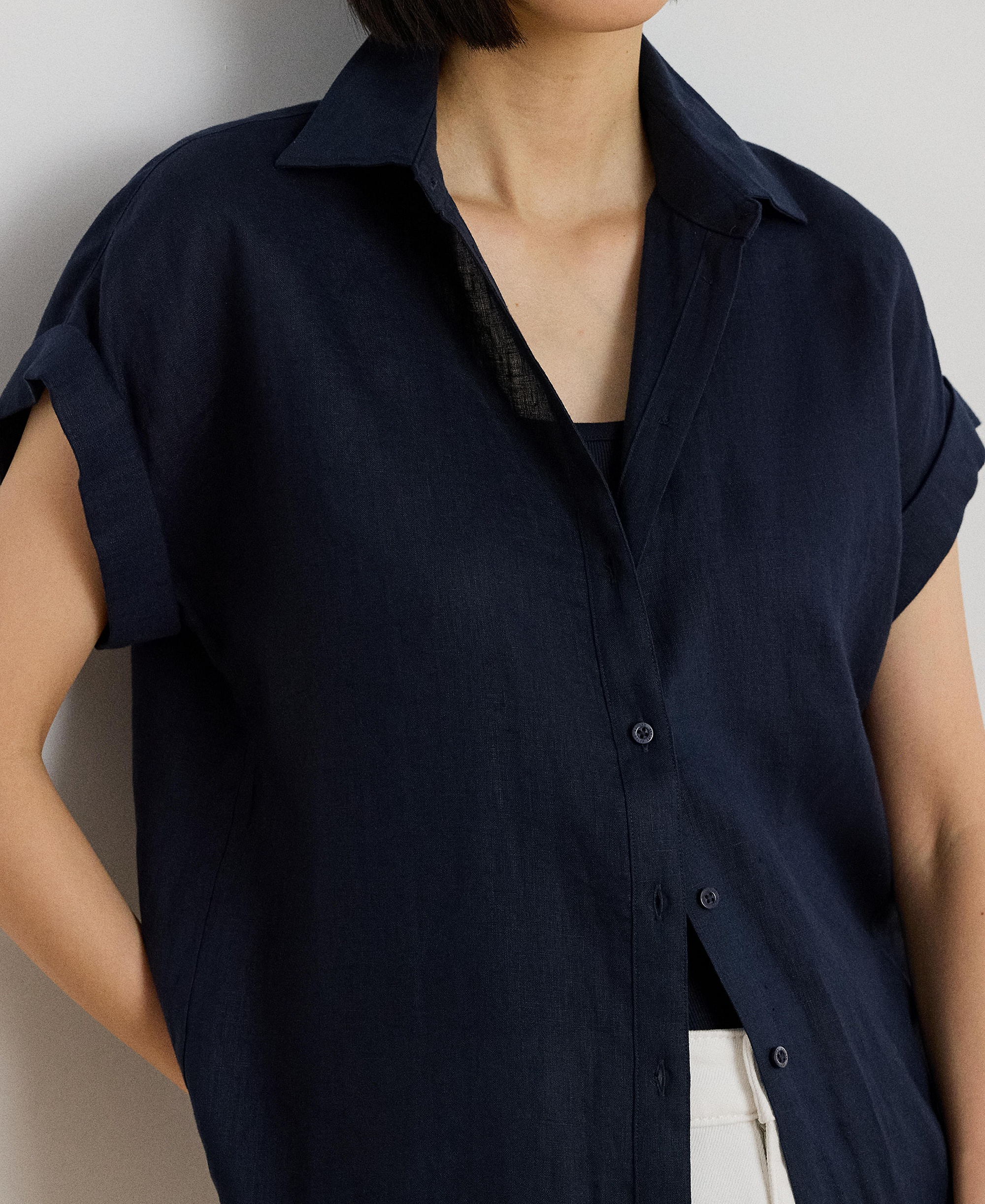 Lauren Ralph Lauren Dolman-Sleeve 100% Linen Shirt - Lauren Navy