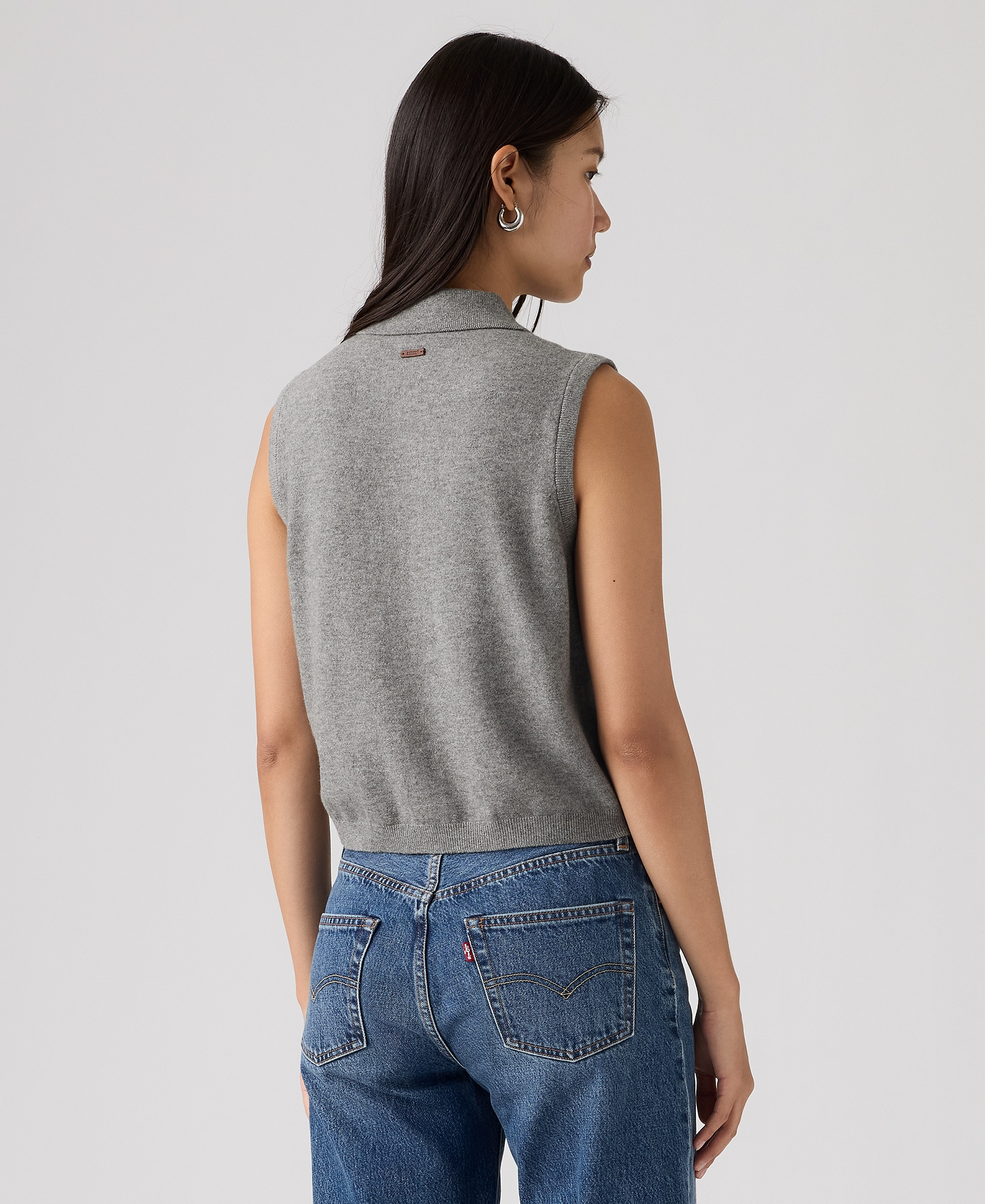 Levi's Premium Women's Super Soft Mini Ruffle-Sleeveless Collared Vest - Dark Heather Gray Bros Bcvc38