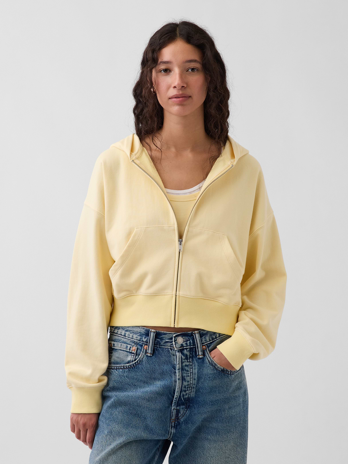 VintageSoft Terry Oversized Wedge Zip Hoodie - Maize yellow