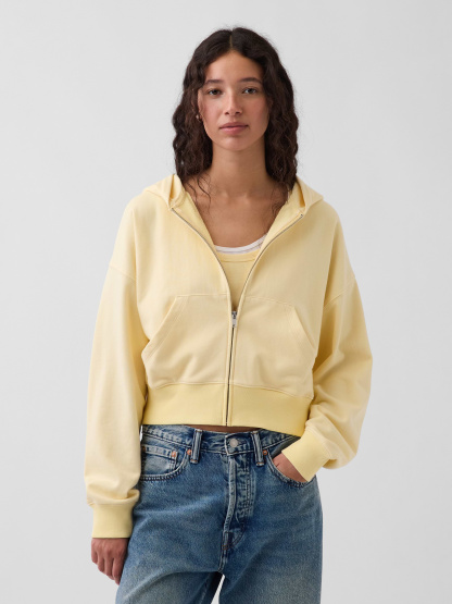 VintageSoft Terry Oversized Wedge Zip Hoodie - Maize yellow