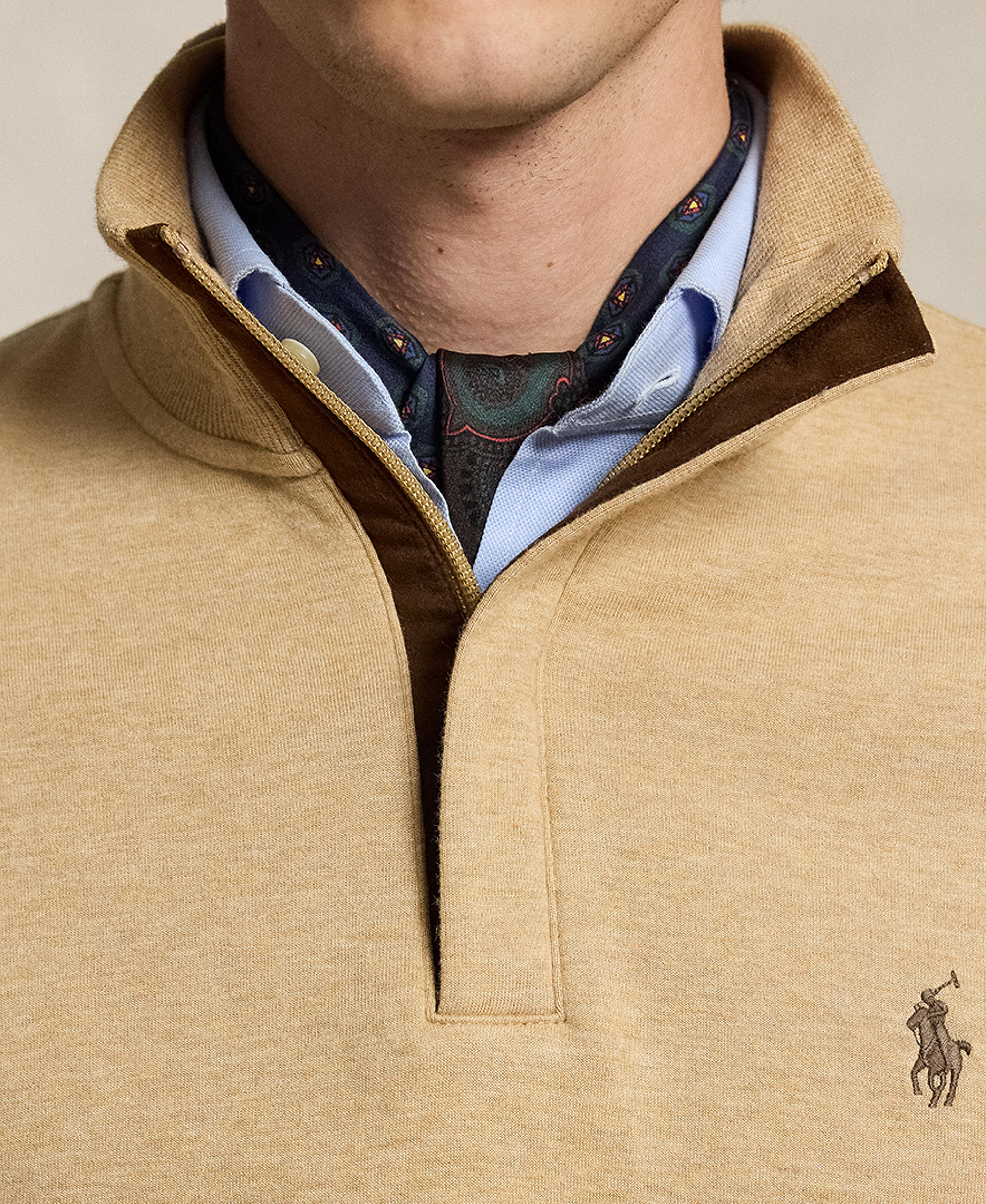 Polo Ralph Lauren Men's Luxury Jersey Quarter-Zip Pullover Sweater - Camel
