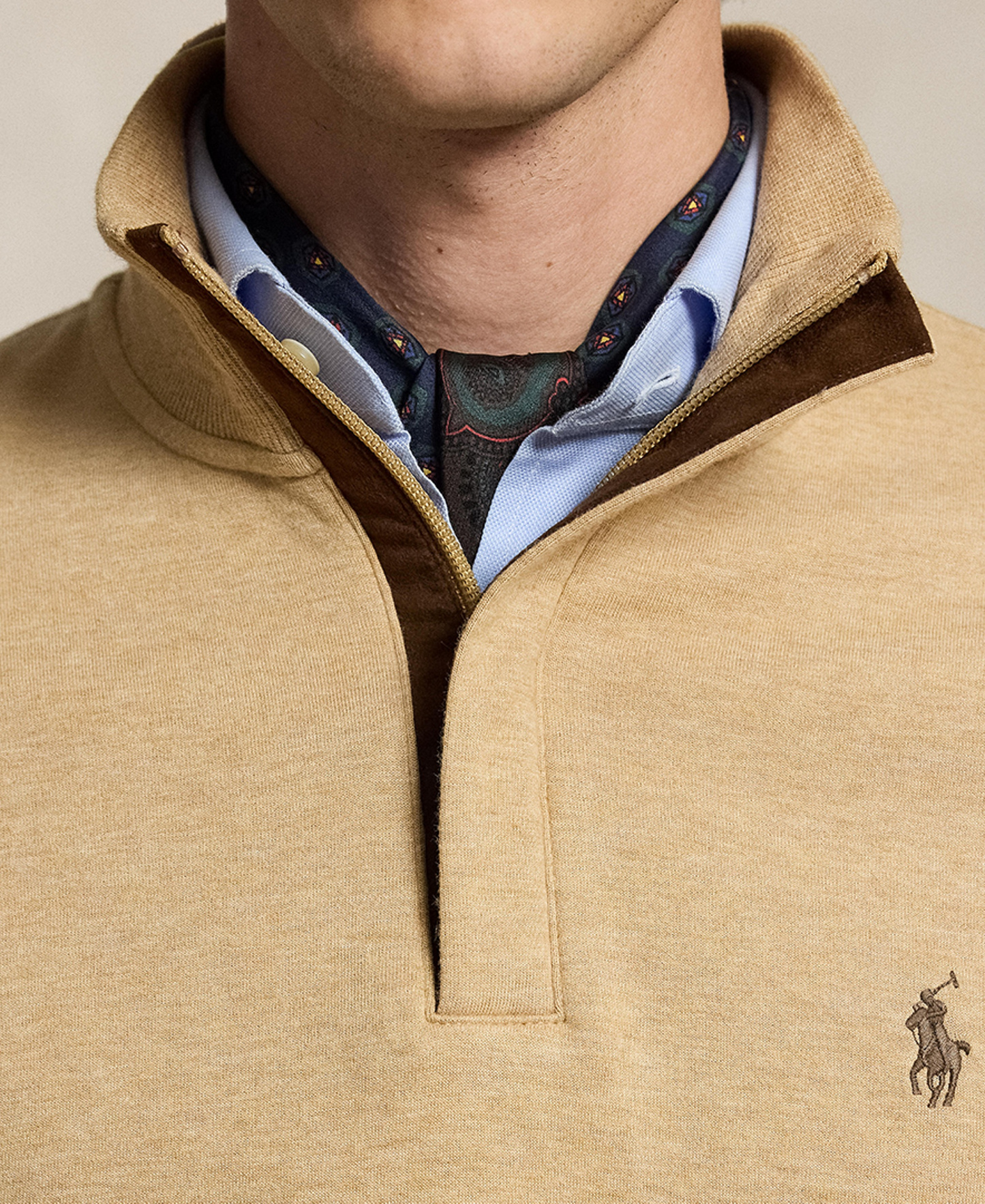 Polo Ralph Lauren Men's Luxury Jersey Quarter-Zip Pullover Sweater - Camel