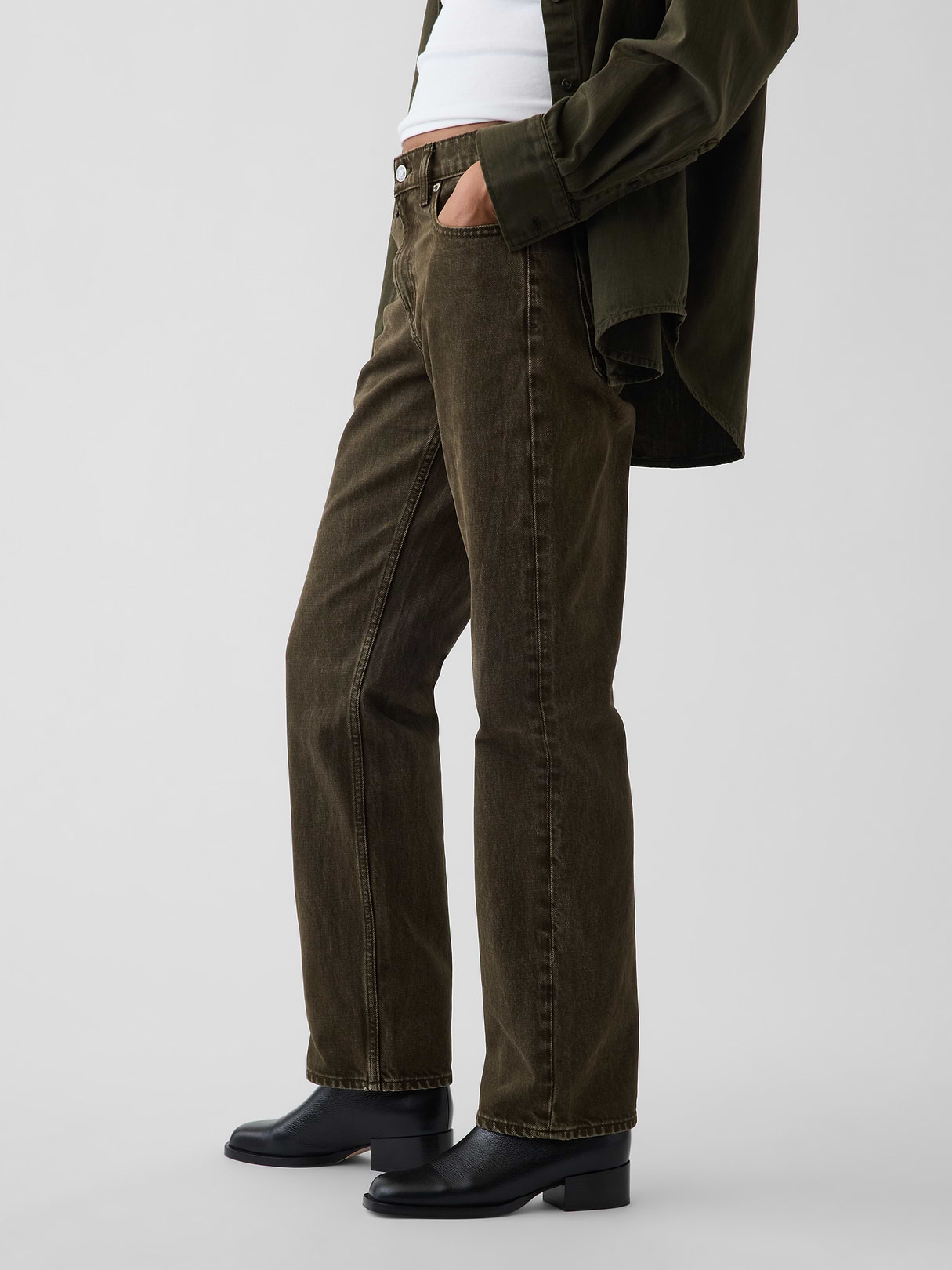 Mid Rise Straight Taper Jeans - Bamboo green