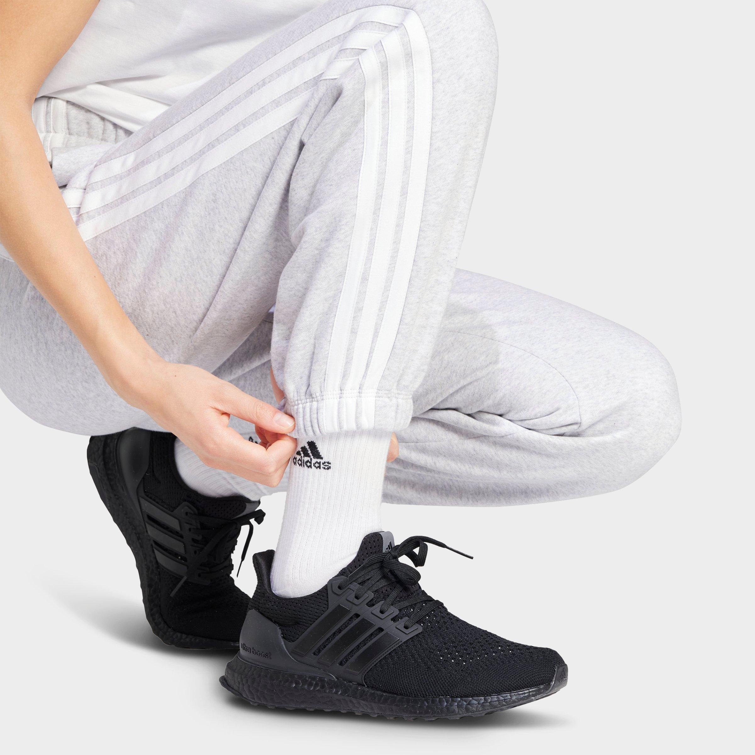 Women's adidas Essentials 3-Stripes Fleece Loose Pants - Light Grey Heather/White