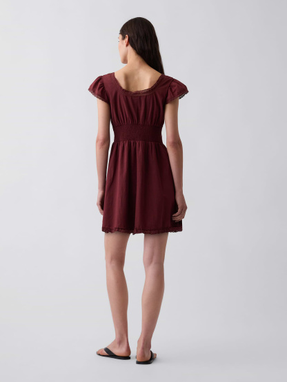 Scoop Neck Lace-Trim Mini Dress - Andorra red brown