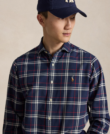 Polo Ralph Lauren Men's Classic-Fit Plaid Brushed Oxford Shirt - Navy Red White
