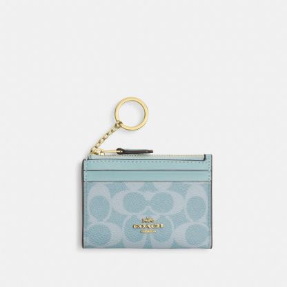 Mini Skinny Id Case In Signature Canvas - Gold/Light Blue