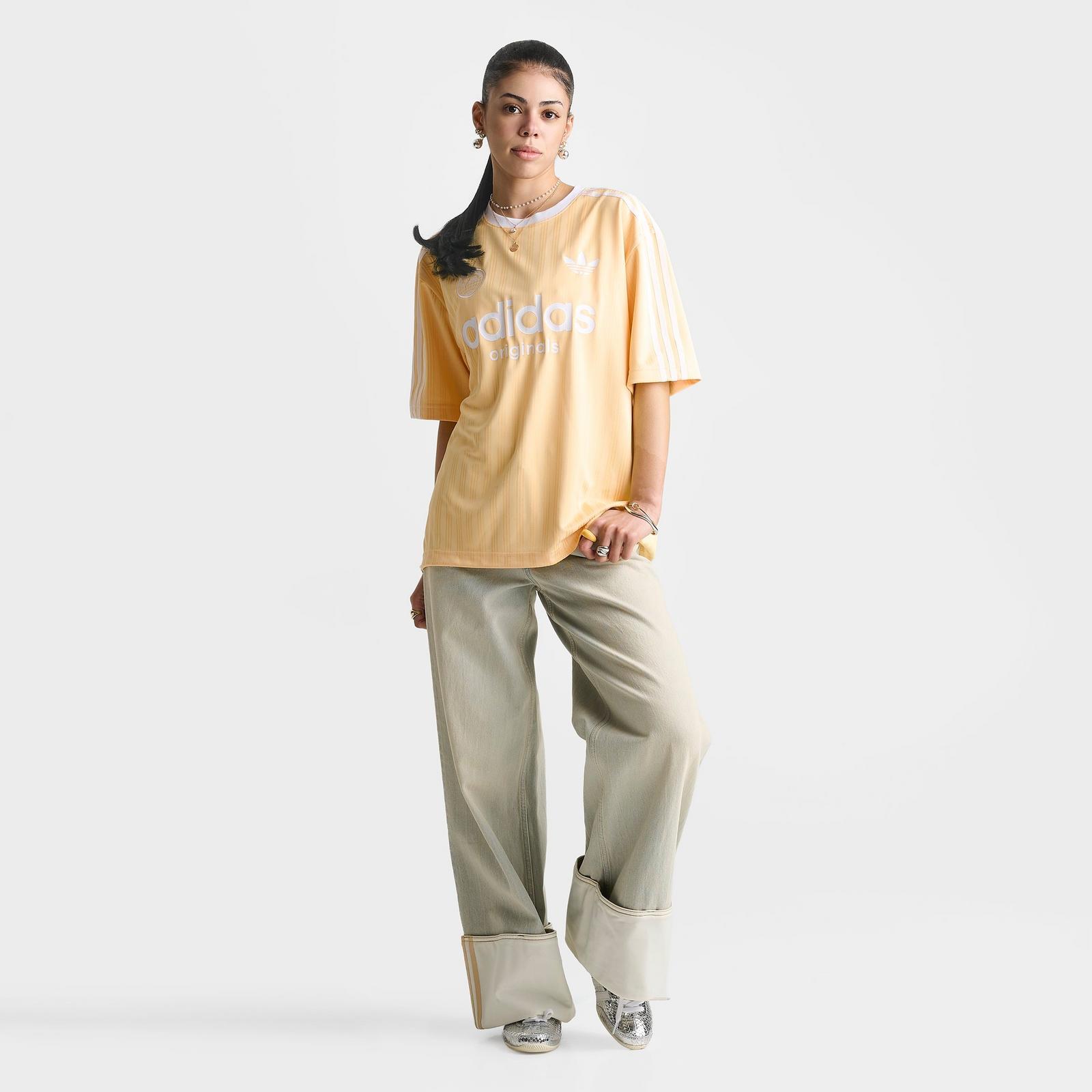 Women's adidas Originals 3 Stripes Oversized Soccer Jersey T-Shirt - Orange Tint - view 2