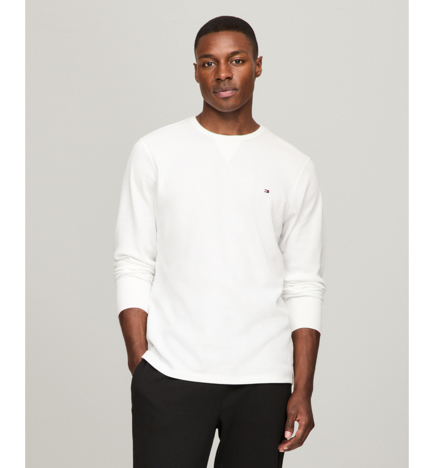 Tommy Hilfiger Men's Waffle-Knit Long-Sleeve Crewneck Thermal Top - White