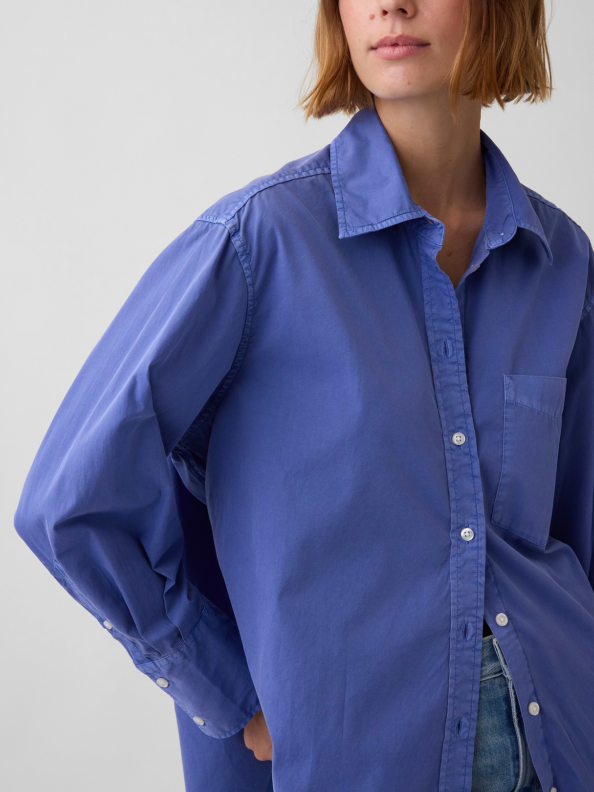 Organic Cotton Poplin Stripe Big Shirt - Mosaic blue