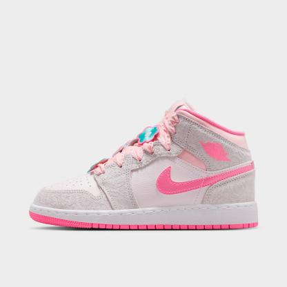 Girls' Big Kids' Air Jordan Retro 1 Mid SE Multi Casual Shoes - Vast Grey/Sail/Pink Bloom/Pink Glow - view 1