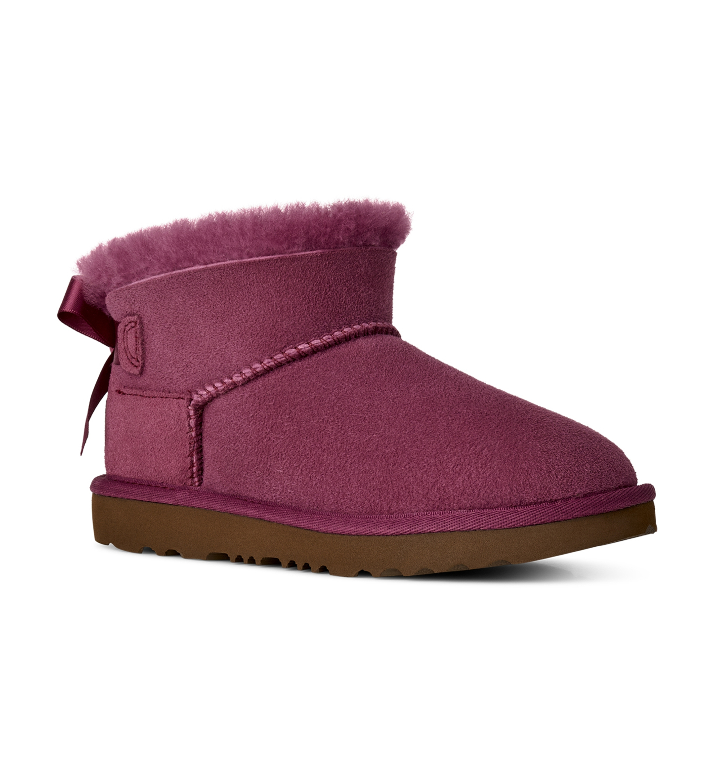 UGG® Kids Ultra Mini Bailey Bow Round Toe Booties - Dark Winterberry