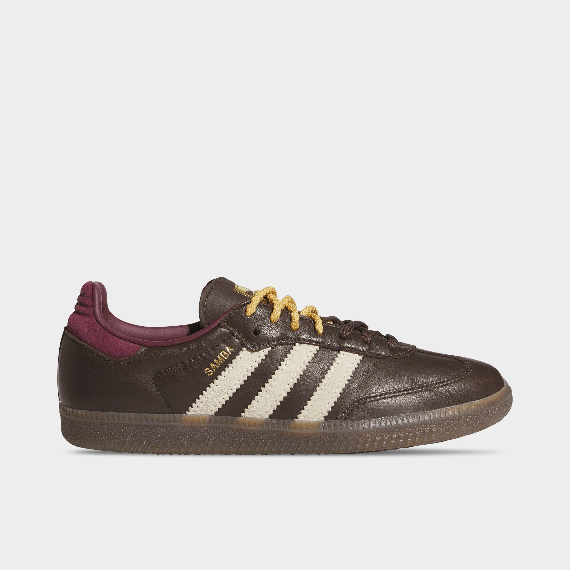 Women's adidas Originals Samba OG Casual Shoes - Part 2 - Brown/Warm Vanilla/Maroon - Left shoe facing left. Outside of the shoe.