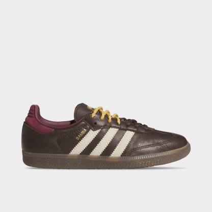Women's adidas Originals Samba OG Casual Shoes - Part 2 - Brown/Warm Vanilla/Maroon - Left shoe facing left. Outside of the shoe.