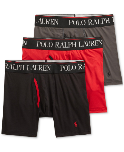 Polo Ralph Lauren Men's 3-Pack 4-D Flex Cool Microfiber Boxer Briefs - Charcoal /Red / Polo Black