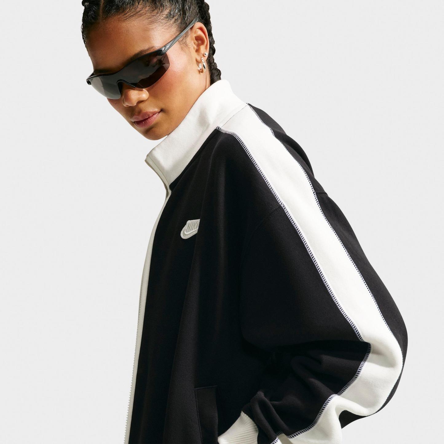 Women's Nithtke Studio Fleece Medium-Weight "Nithtke Run Club" Track Jacket - Total Black/Sail/Total Black