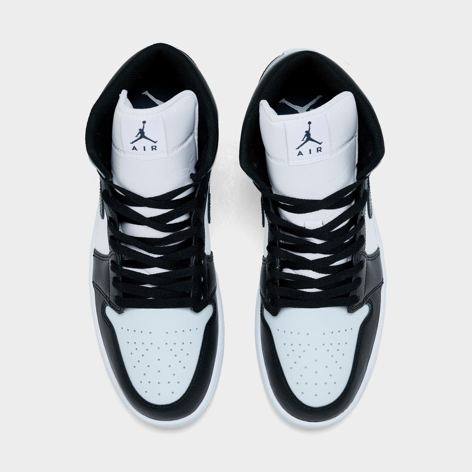 Men's Air Jordan Retro 1 Mid Casual Shoes - Black/Aura/White/Squadron Blue - view 5