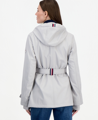 Tommy Hilfiger Women's Hooded Belted Softshell Coat, Created for Macy's - STONE