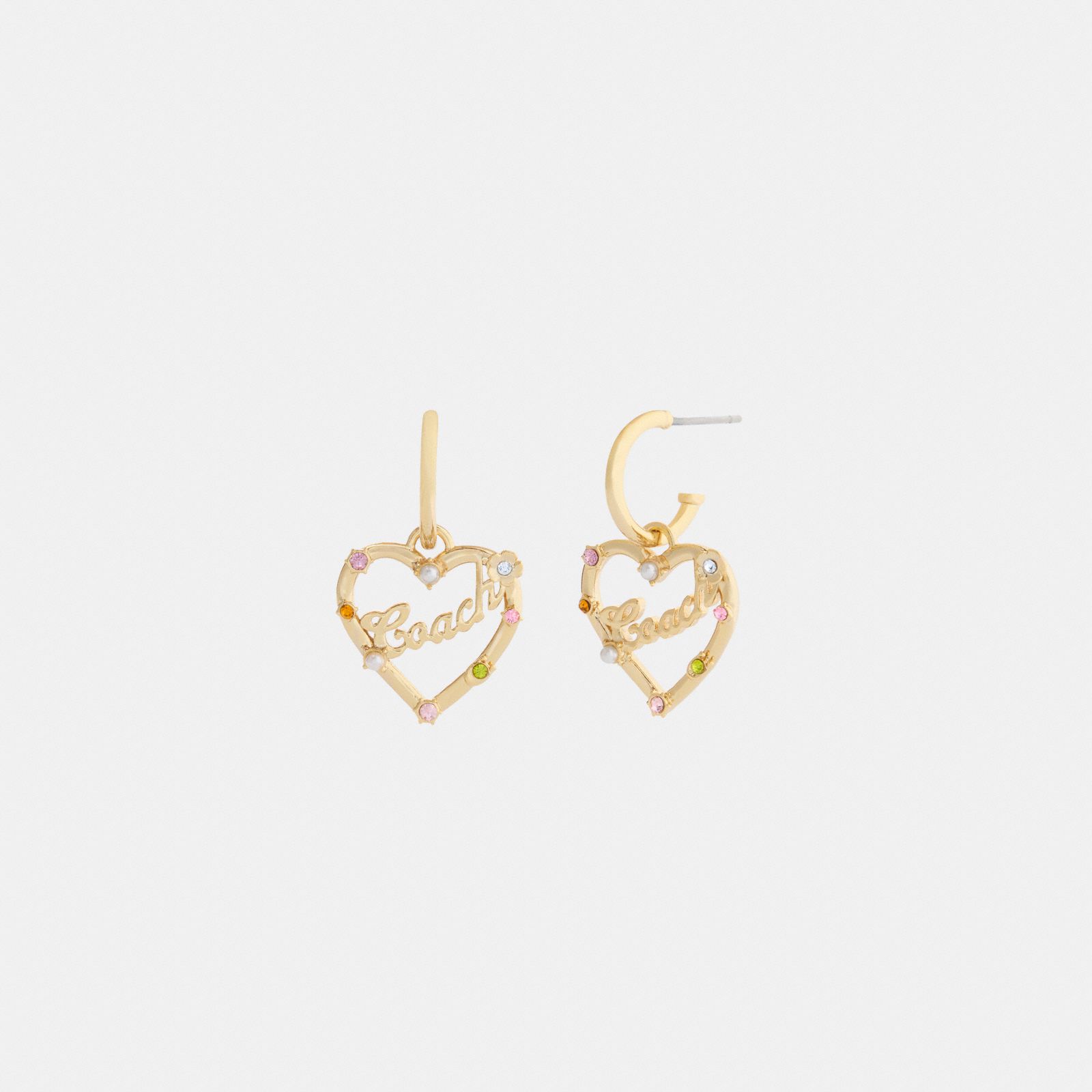 Coach Script Heart Hoop Earrings - Gold/Multi