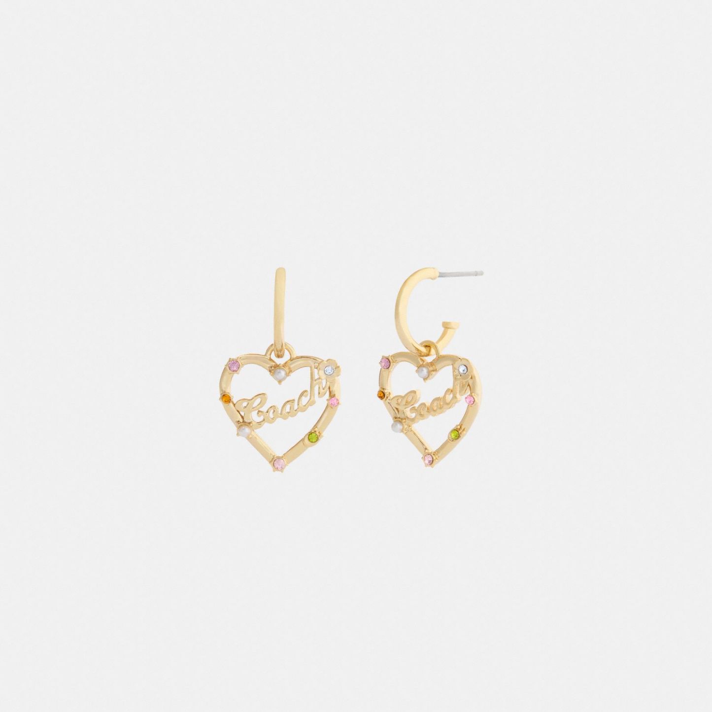 Coach Script Heart Hoop Earrings - Gold/Multi