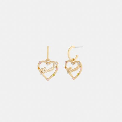 Coach Script Heart Hoop Earrings - Gold/Multi