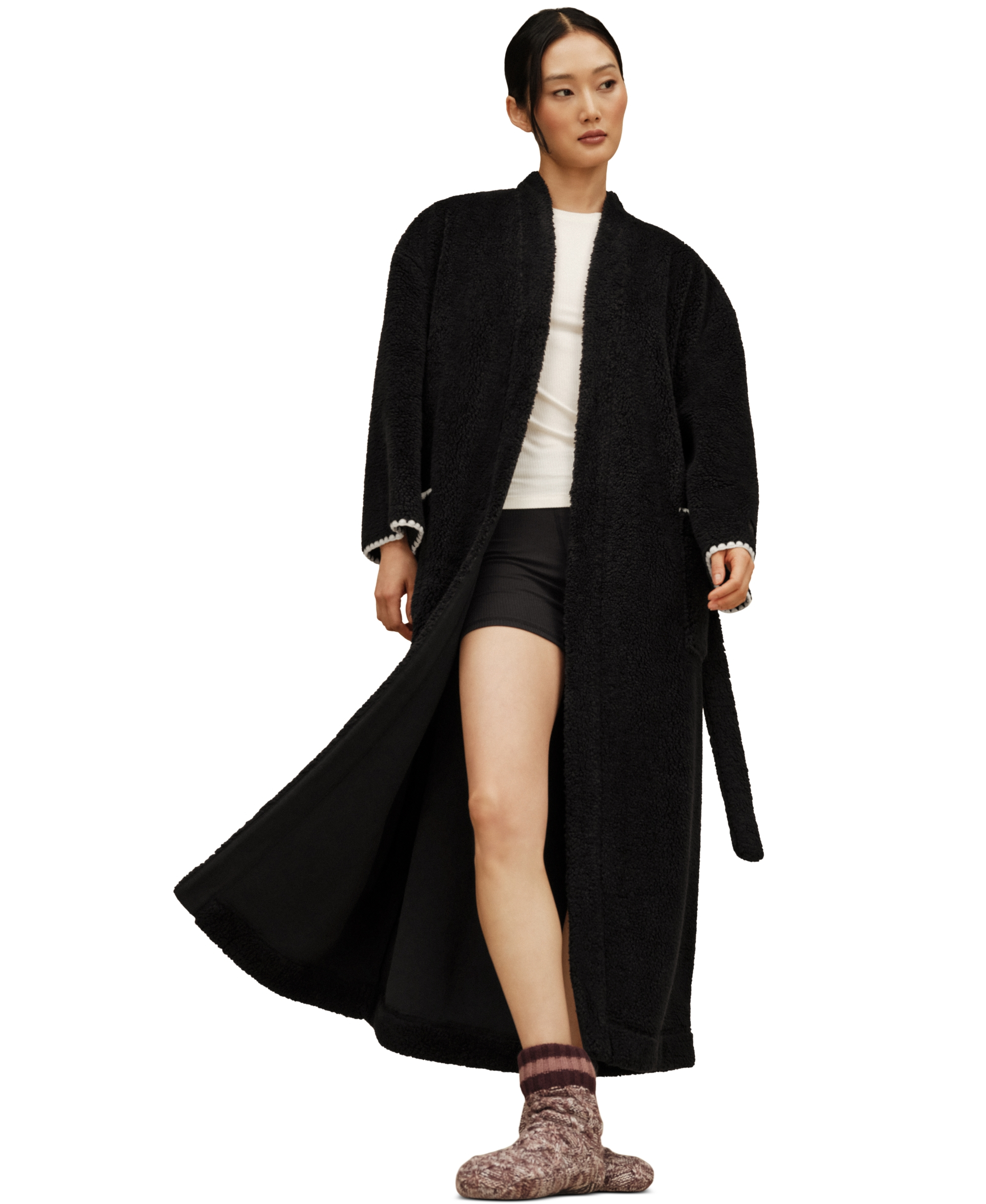 UGG® Women's Linet Fleece Long Robe - Black