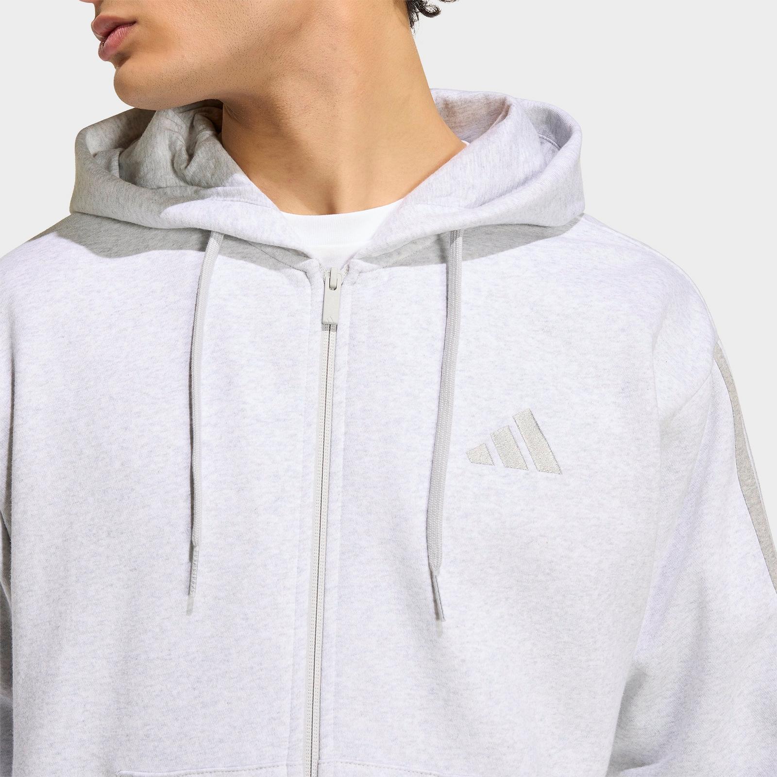 Men's adidas Essentials 3-Stripes Fleece Pullover Hoodie - Light Grey Heather/Medium Grey Heather - view 4