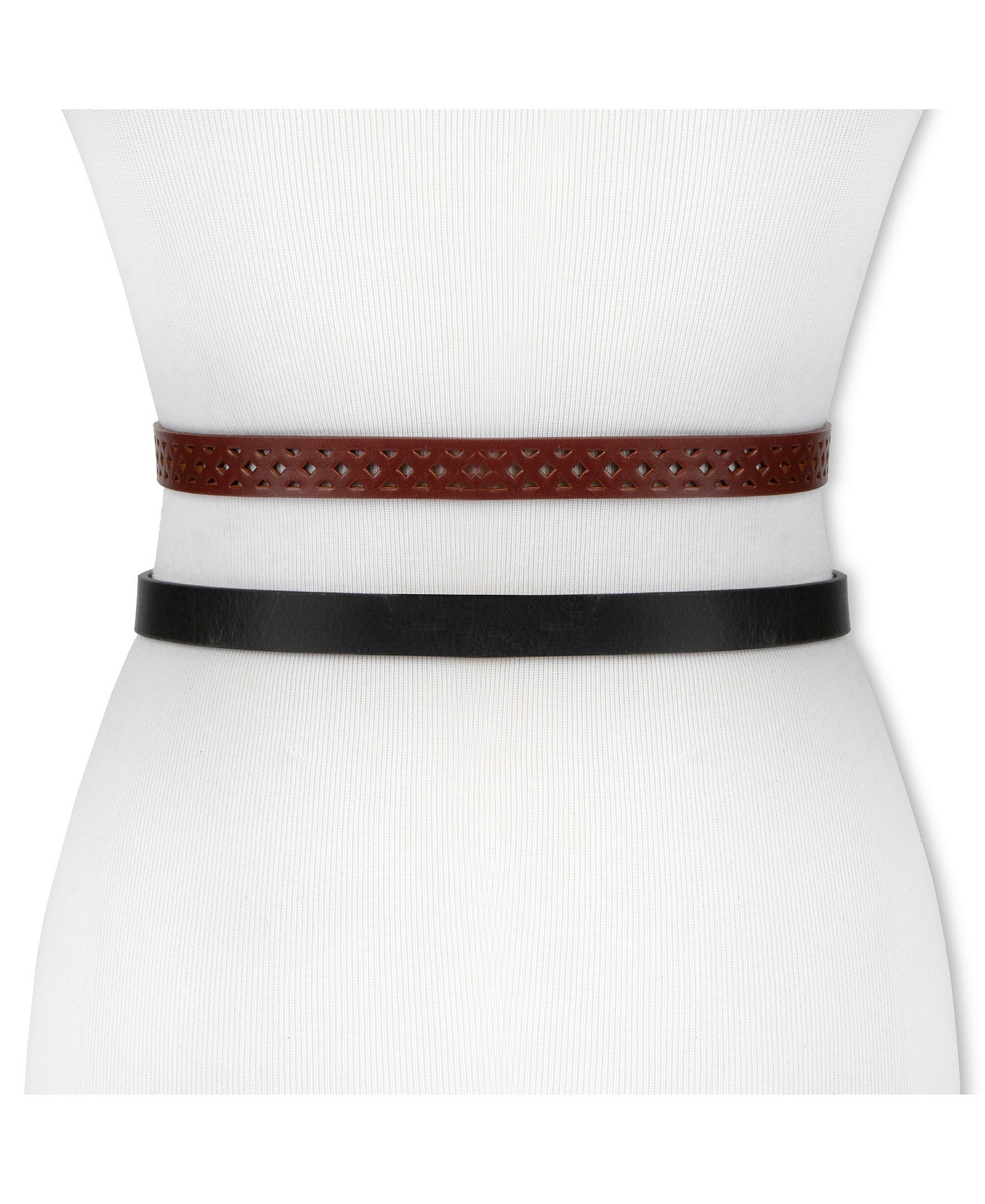 Levi's Women's 2-Pack Perforated and Reversible Skinny Casual Belt Set - Black/Tan Brown