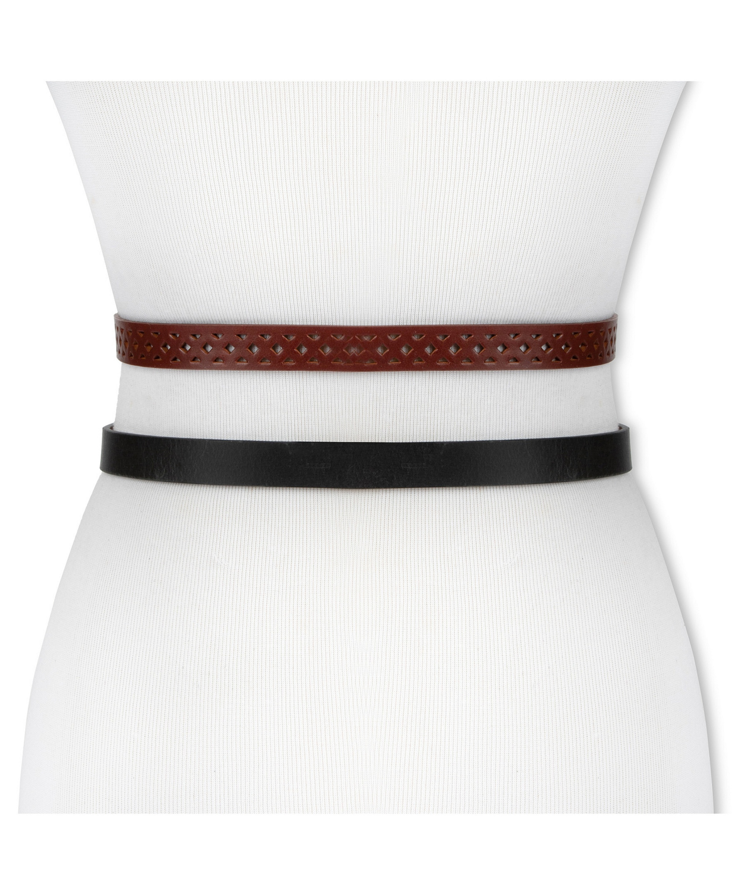 Levi's Women's 2-Pack Perforated and Reversible Skinny Casual Belt Set - Black/Tan Brown